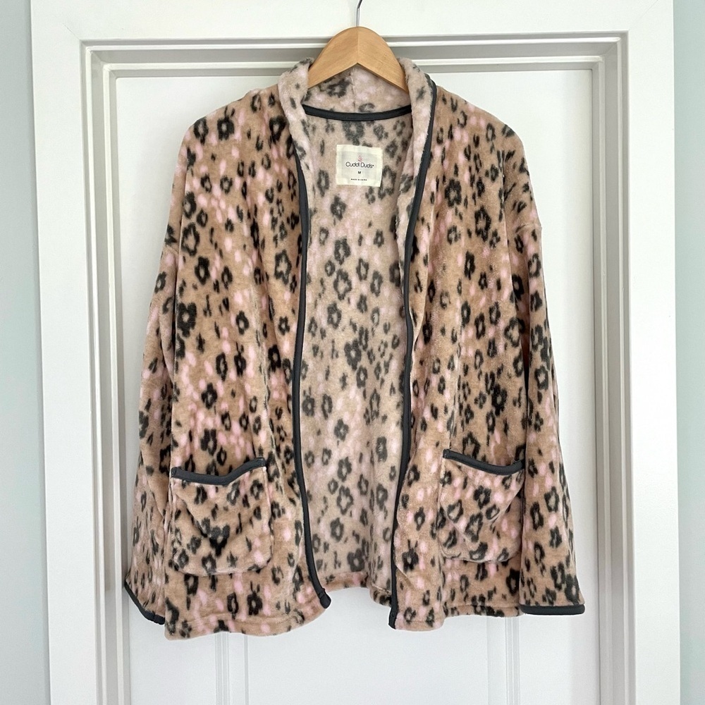 Cuddl Duds Fleece Leopard Cardigan Robe Size M